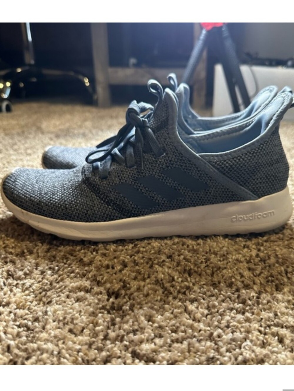 Adidas Blue Cloudfoam Tech Blue Knit Tennis Shoes! Women's 7
